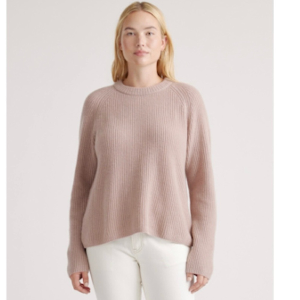 Quince 100 % Mongolian Cashmere Fisherman Sweater in Mink Pink Large